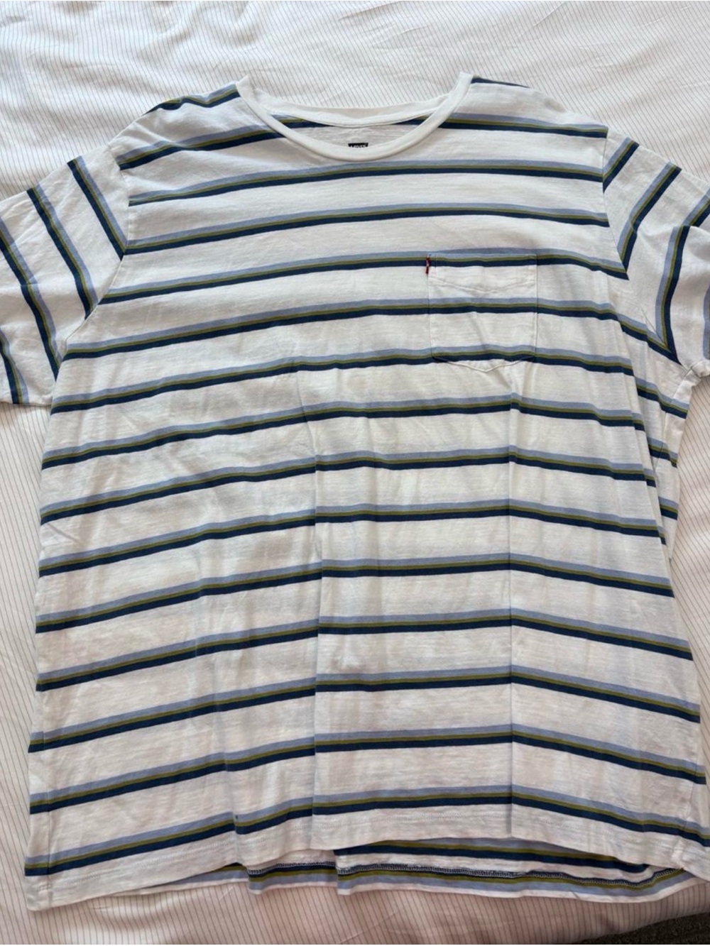 Levi's White Tee with Navy and Green Stripes - Pocket